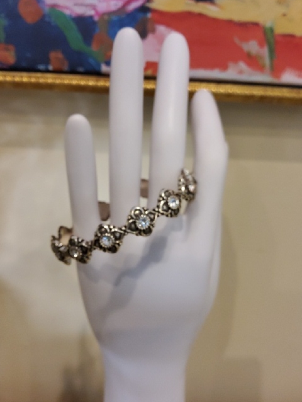 Brighton Silver-Tone Crystal Flower Link Bangle Bracelet